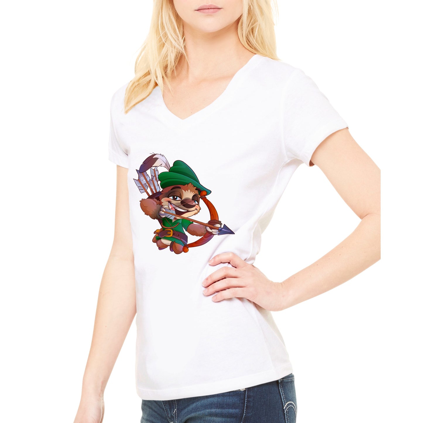 "Sherwood Sloth" Premium Womens V-Neck T-shirt