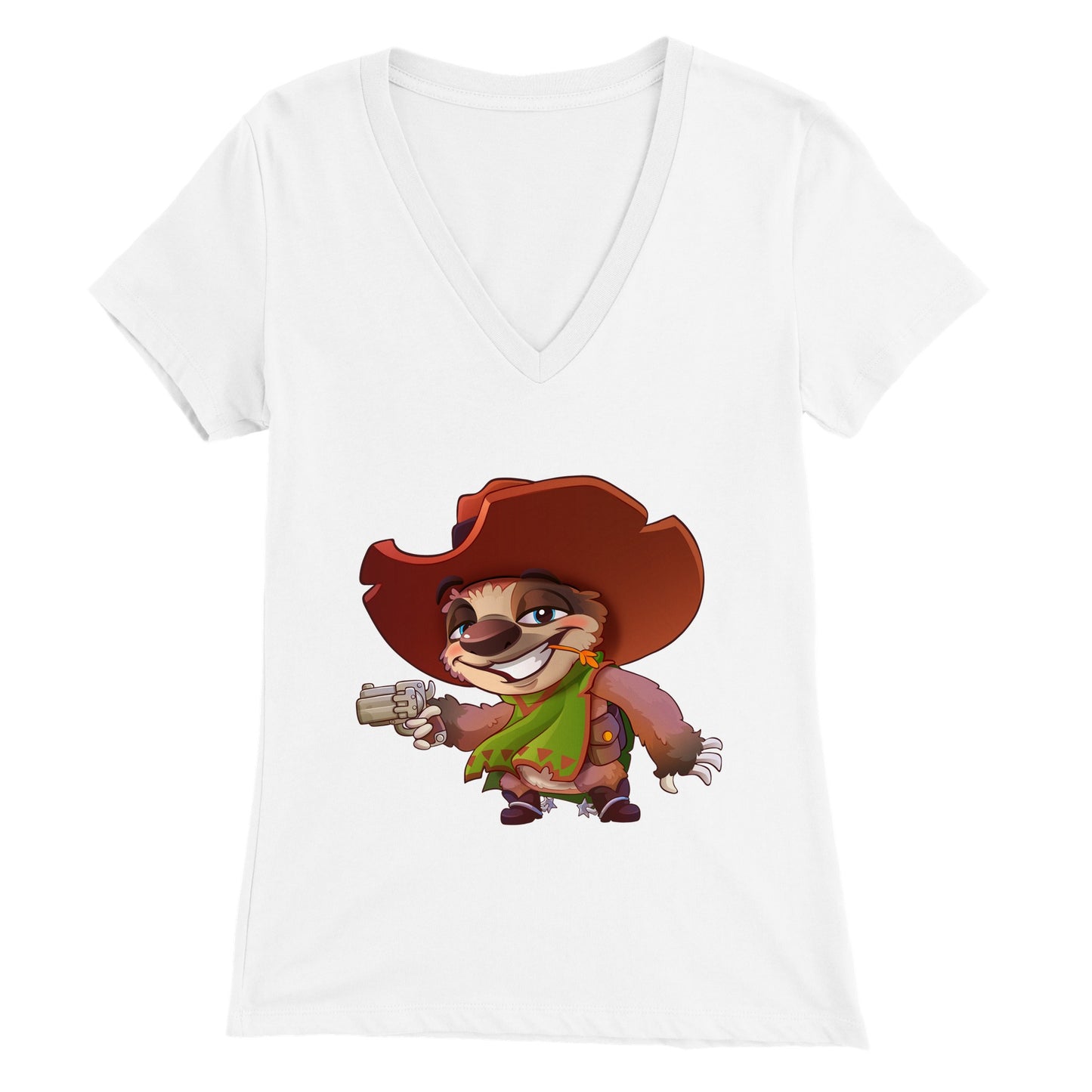 "Six-gun Sloth" Premium Womens V-Neck T-shirt