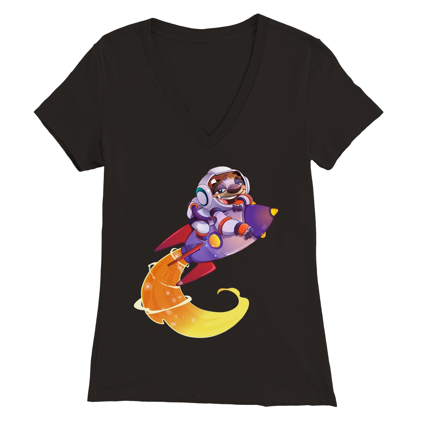 "Space Cadet Sloth" Premium Womens V-Neck T-shirt