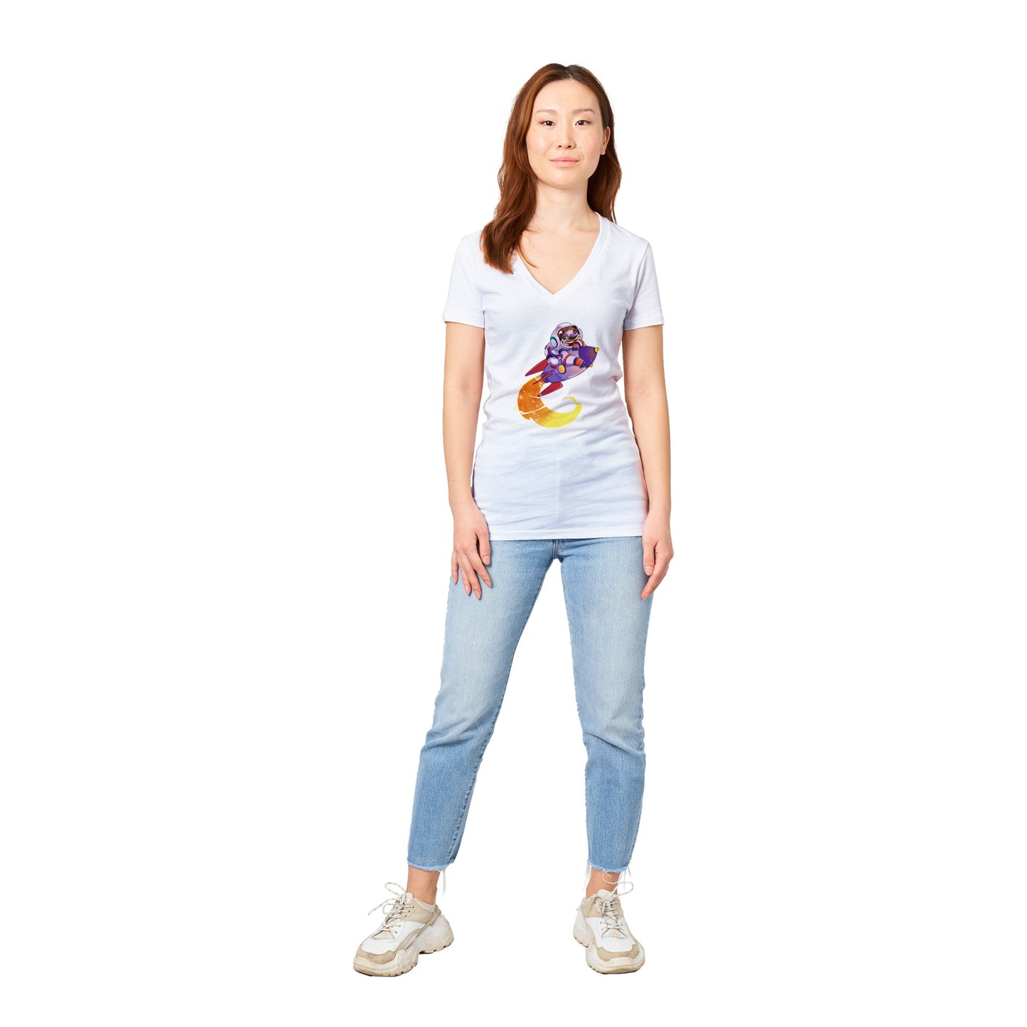 "Space Cadet Sloth" Premium Womens V-Neck T-shirt