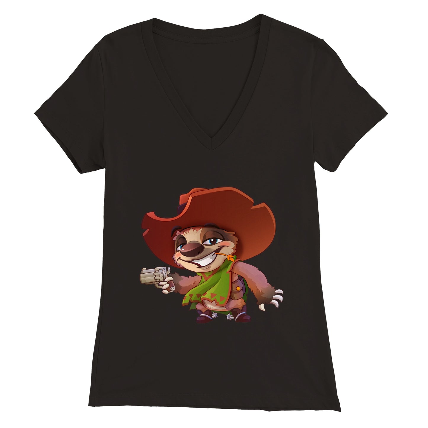 "Six-gun Sloth" Premium Womens V-Neck T-shirt