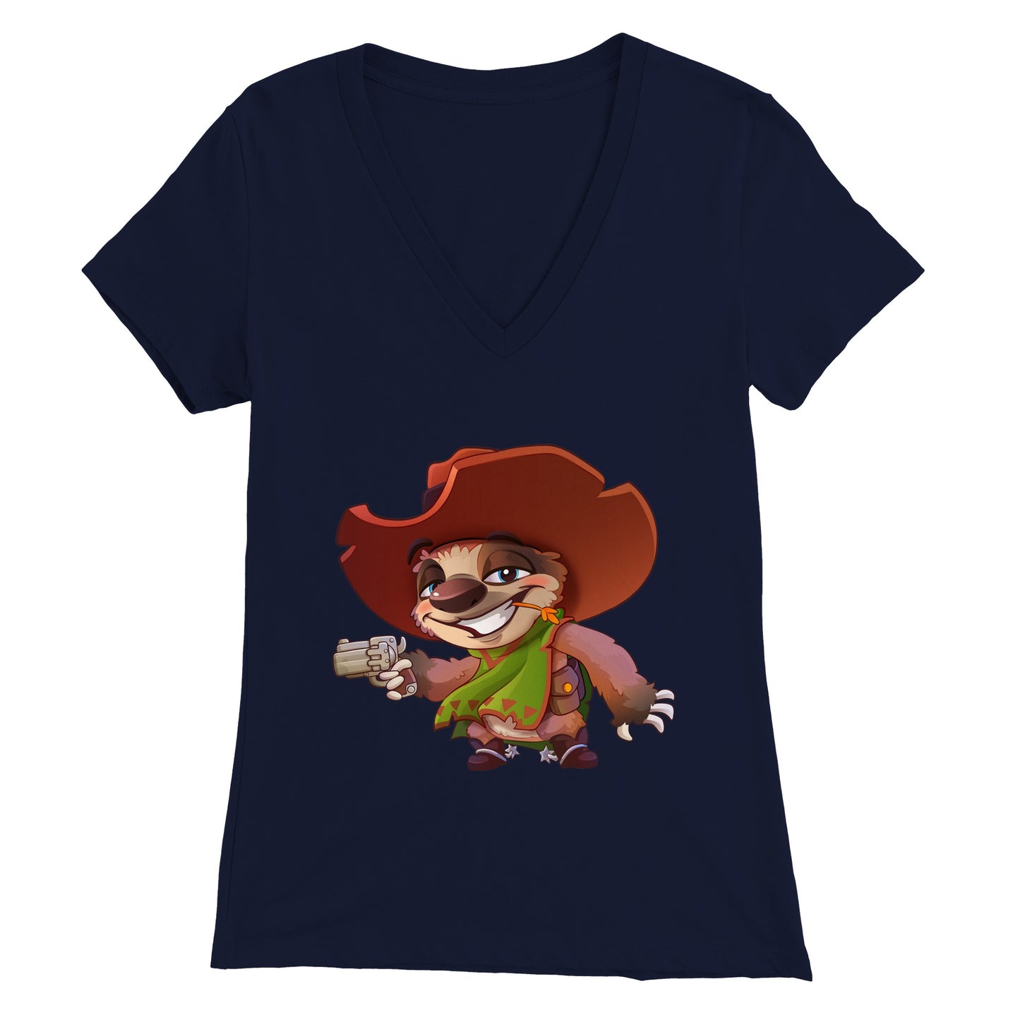 "Six-gun Sloth" Premium Womens V-Neck T-shirt