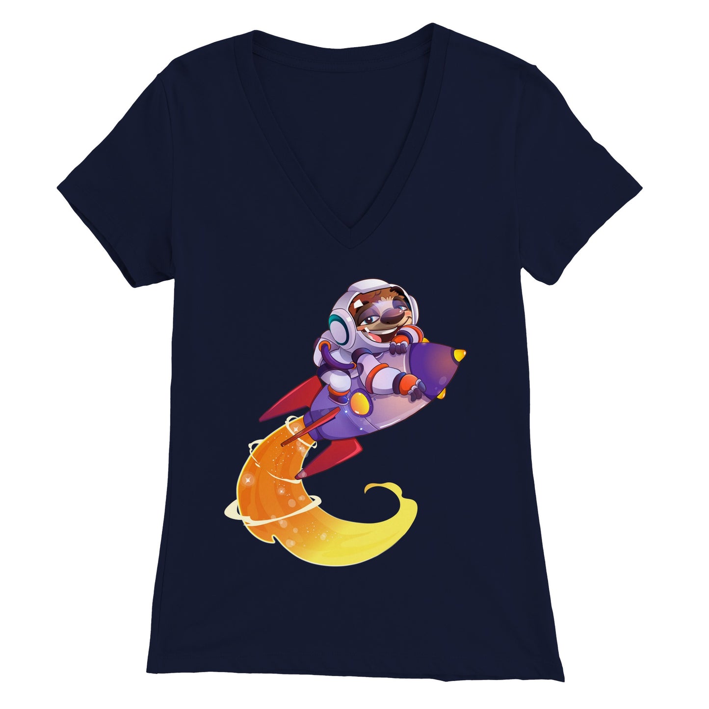 "Space Cadet Sloth" Premium Womens V-Neck T-shirt